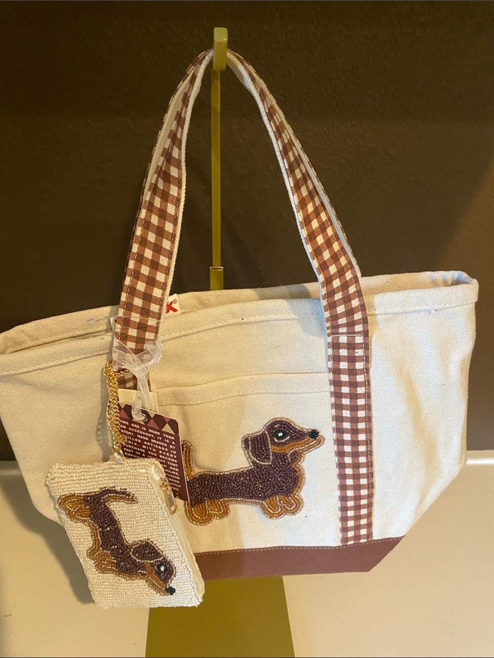 Viral TikTok Beaded Dachshund Canvas Tote + Matching Coin Pouch 🐾